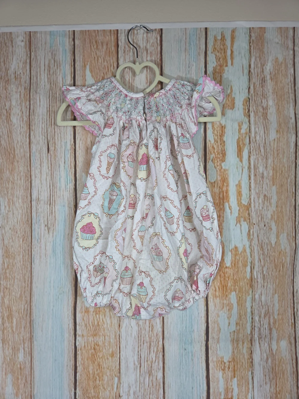 Smockingbird Smocked Baby Romper with Pastel Dessert Print Summer Birthday 24m